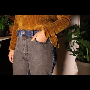 nasty gal two-down grey + blue denim mom jeans